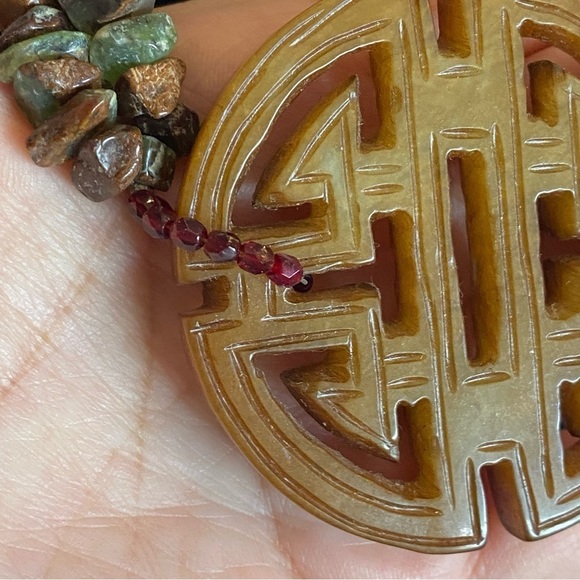 Brown Nephrite Jade Ornate Carved 2.25" Pendant Adjustable Statement Necklace - Picture 15 of 16